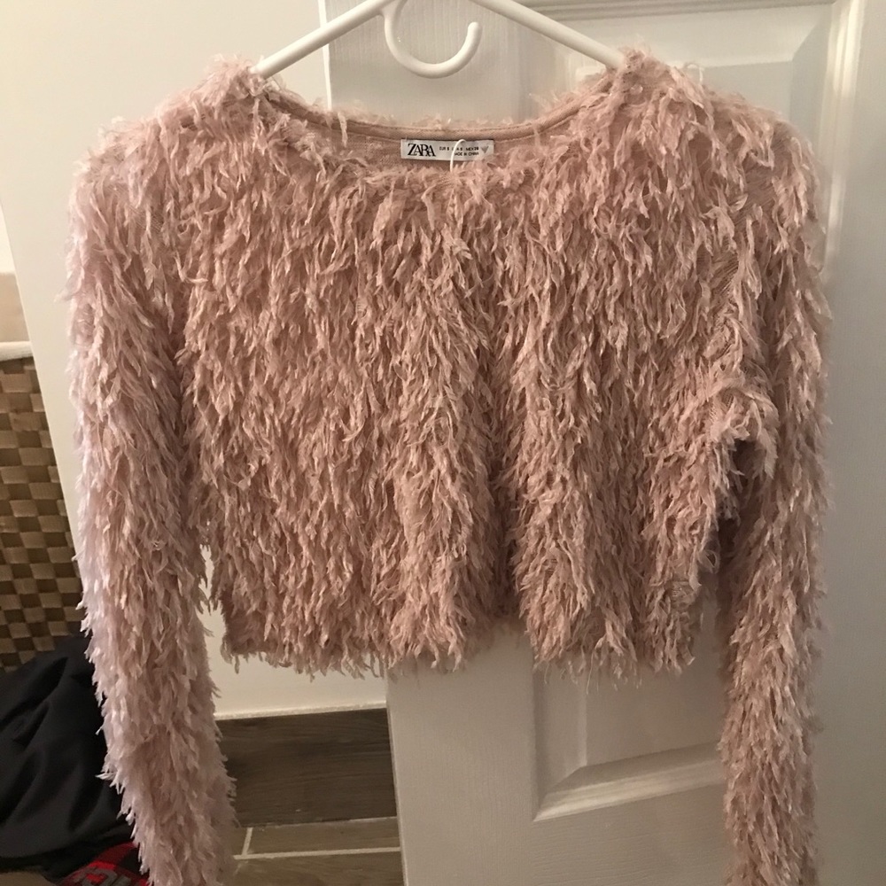 Zara Feather Effect Dusty Pink Croptop